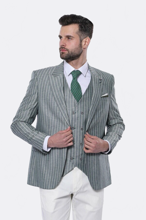 Striped Green Men Suit