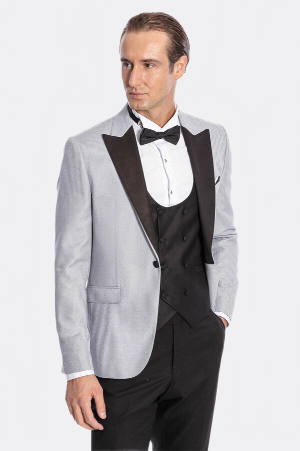 Dot Patterned Grey Vested Tuxedo - Image 3