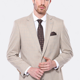 4 Drop Checked Regular Fit Beige Suit
