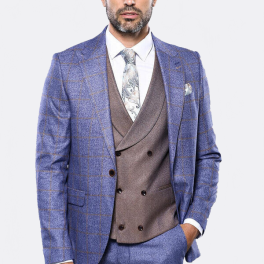 Checked Blue Men's Suit