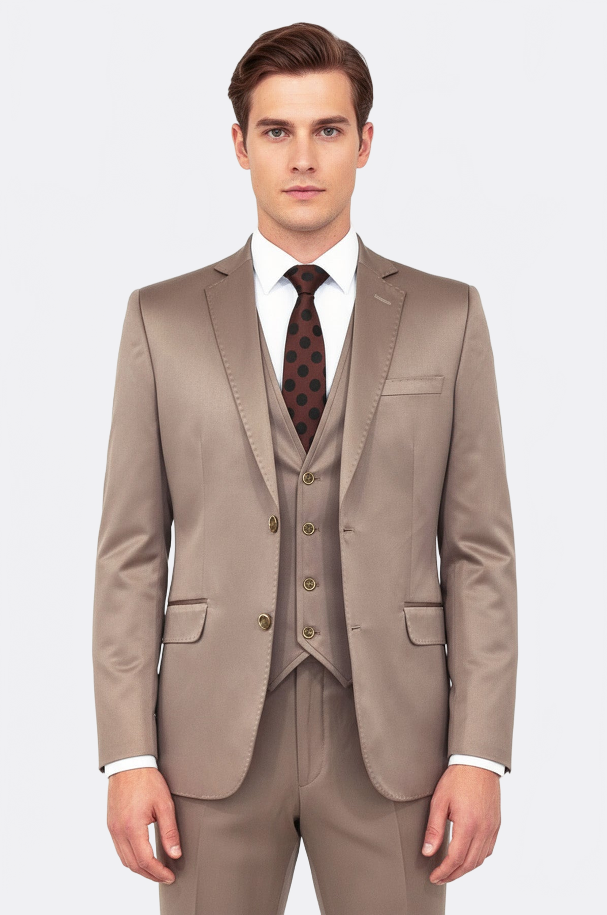 Plain Vested Light Brown Men Suit - Image 3