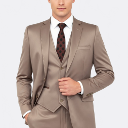 Plain Vested Light Brown Men Suit
