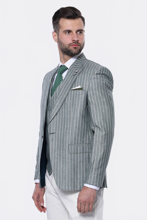 Striped Green Men Suit - Image 3