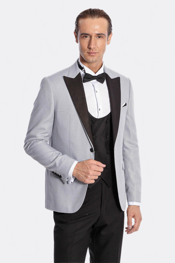 Dot Patterned Grey Vested Tuxedo