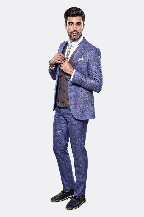Checked Blue Men's Suit - Image 3