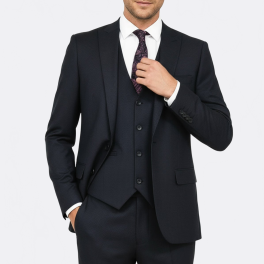 Slim Fit Patterned Navy Blue Men Suit