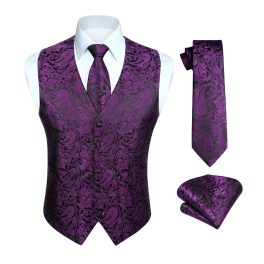 Purple Paisley  Silk-Lined Dress Vest Tie Set For Weddings