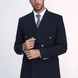 Modern Fit Double-Breasted Navy Men’s Suit With Silver-Tone Metal Buttons