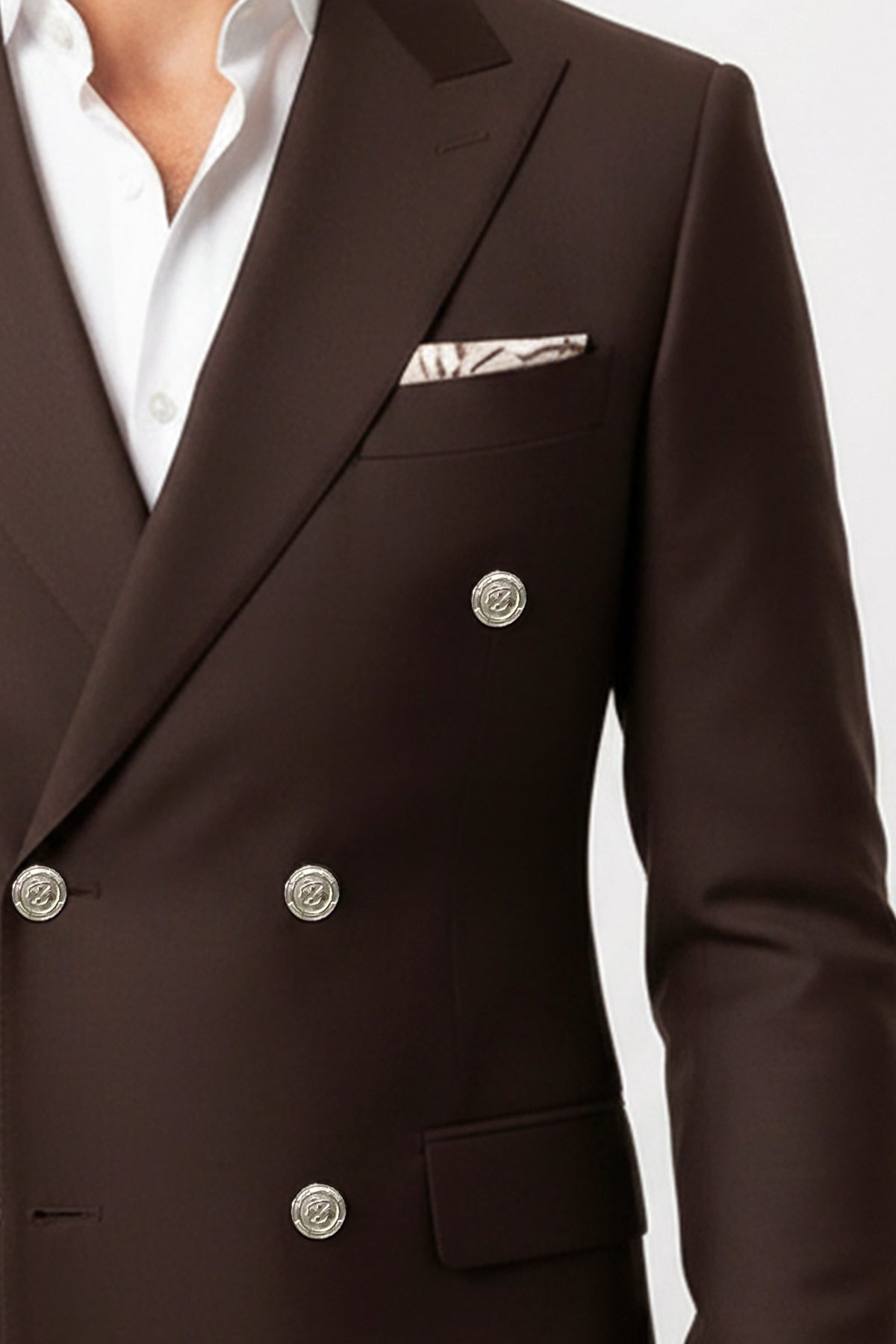 Modern Fit Double-Breasted Brown Men's Suit With Silver-Tone Buttons - Image 2