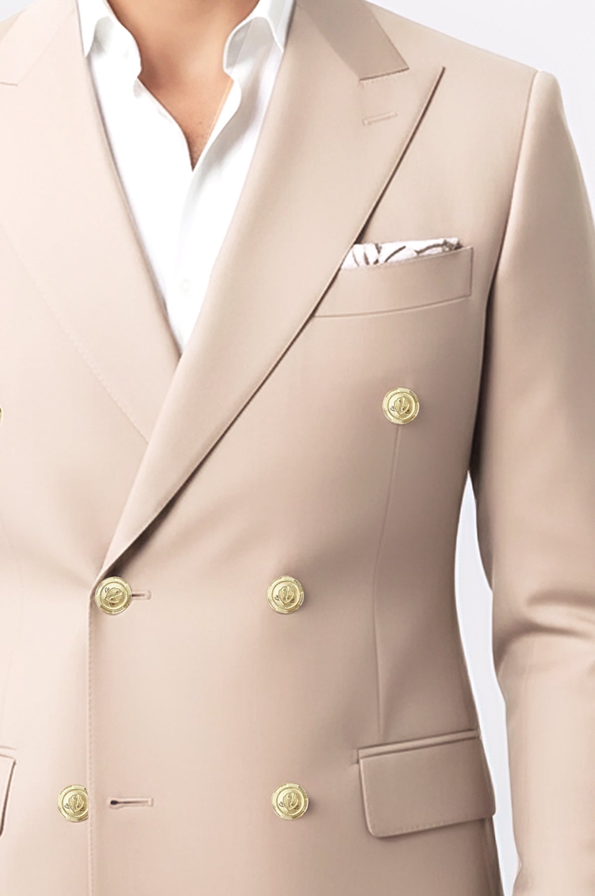 Modern Fit Double-Breasted Beige Men's Suit With Silver-Tone Buttons - Image 2